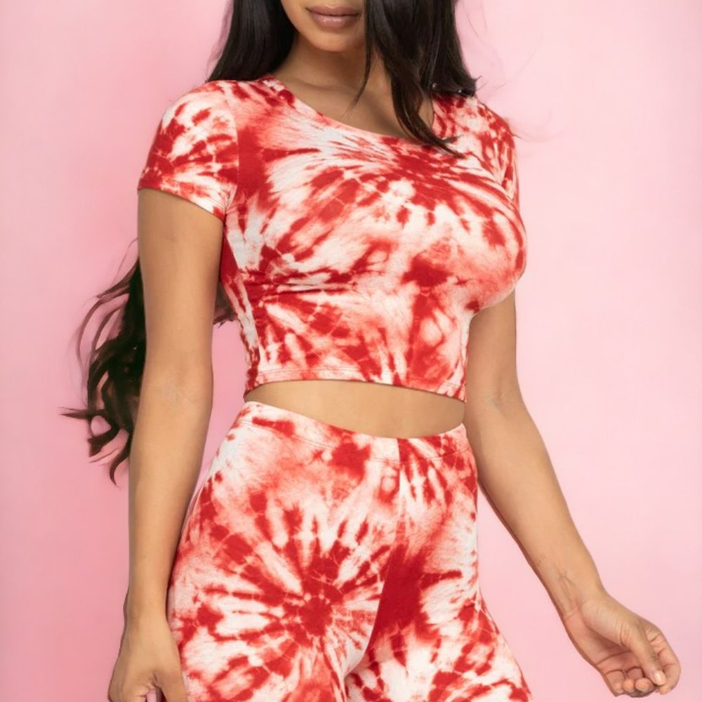 Cute Tie-Dye Crop Top & Biker Shorts Women's Summer Leisure Set